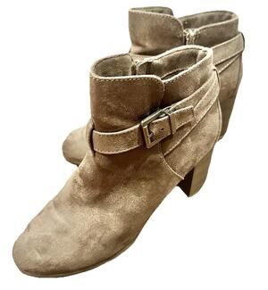 Merona Faux Suede Booties Ankle Boots Women Size US 9 Brown Side Zip Boho